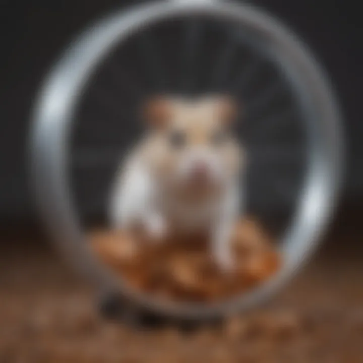 A playful dwarf hamster running on a wheel