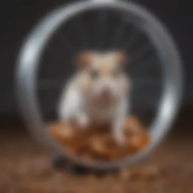 Dwarf Hamster Engaging in Play A playful dwarf hamster running on a wheel