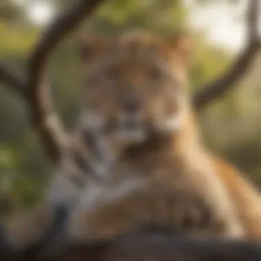 Leopard Relaxing in Its Natural Environment A leopard resting on a branch in its natural habitat, showcasing its stunning coat and powerful physique.