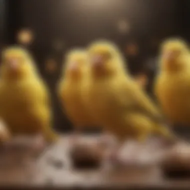 A group of canaries showcasing different breeds