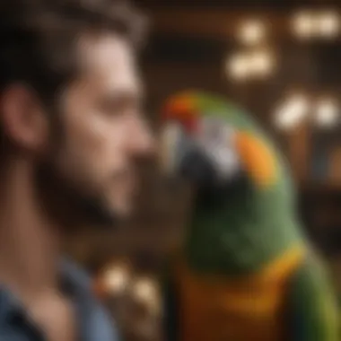 Parrot interacting with its owner, highlighting the bond between them