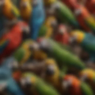 An illustration of various parrot species side by side, highlighting their diversity.