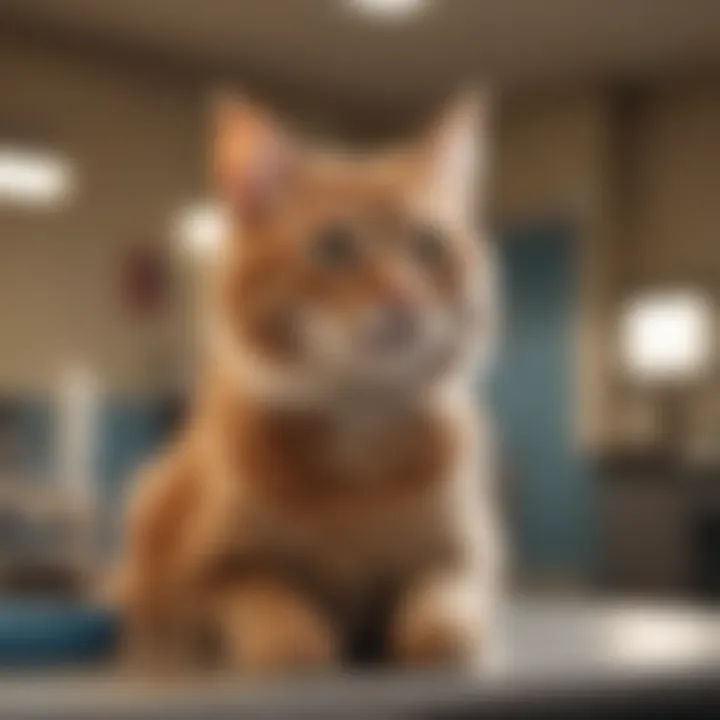 A cat being cared for in a cozy clinic environment