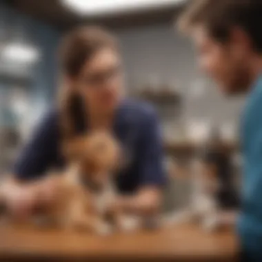 Consultation on Pet Health Care Options A pet owner discussing health care options with a veterinary professional