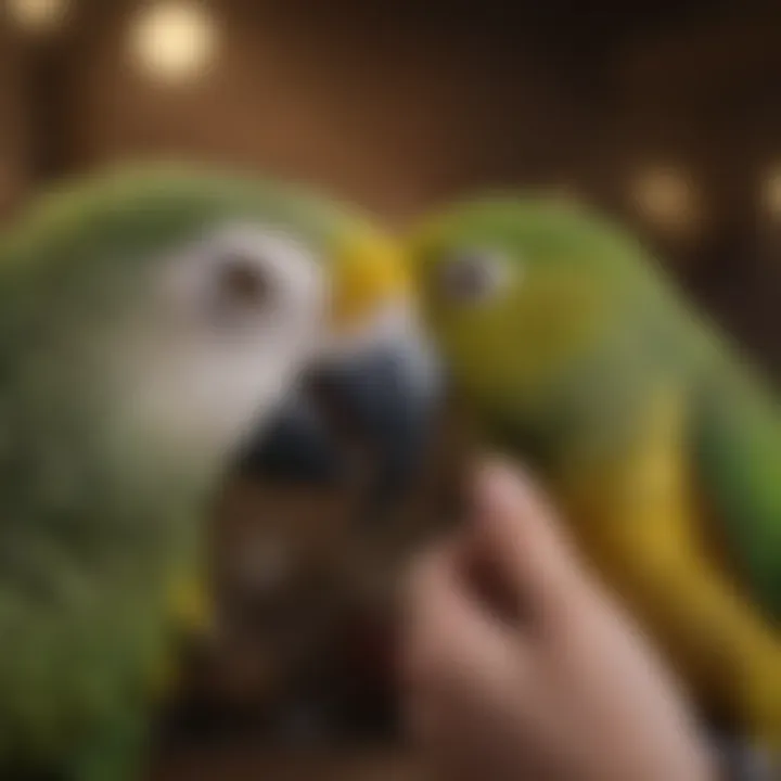 Close-up of an Amazon parrot interacting with its owner