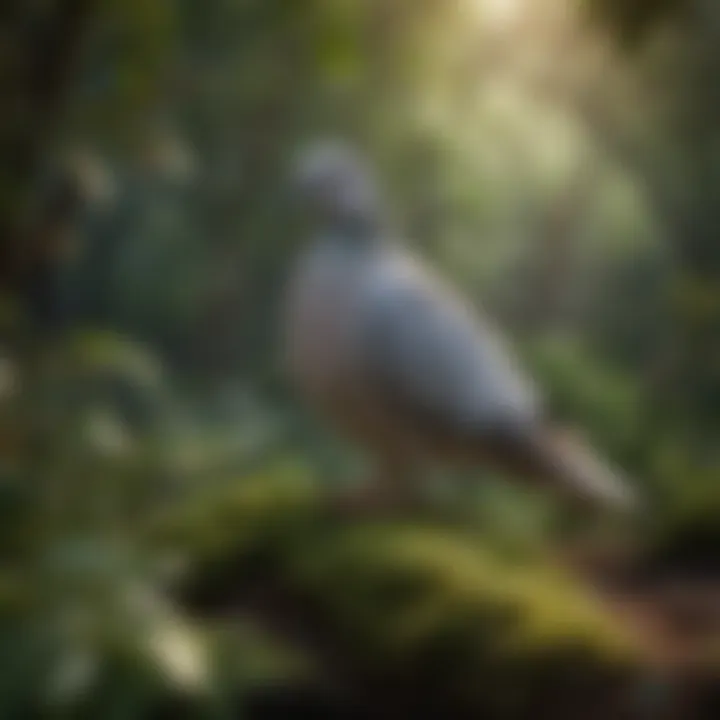 An inviting habitat scene illustrating the natural environment of the diamond dove, featuring lush greenery.