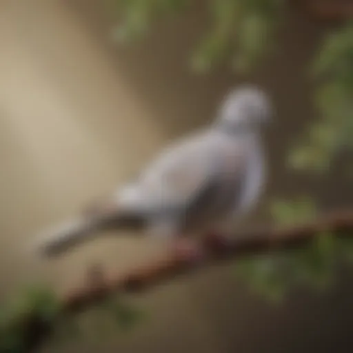 A serene portrait of a diamond dove perched gracefully on a branch, showcasing its distinctive plumage.