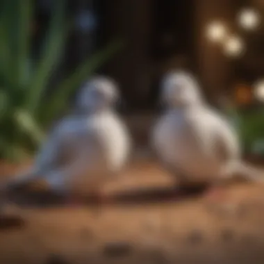 A playful interaction between two diamond doves highlighting their social behavior and dynamics.
