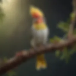 A vibrant cockatiel perched on a branch, displaying its colorful plumage.
