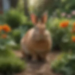 A serene rabbit in a lush green garden with vibrant flowers
