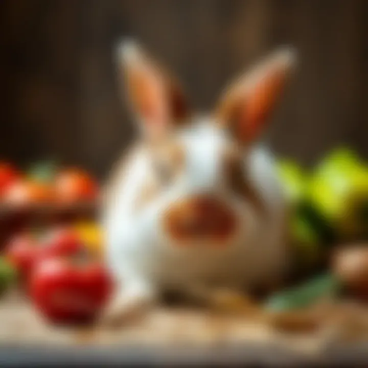 Nutritious Food for a Bunny Healthy rabbit diet with fresh vegetables and hay