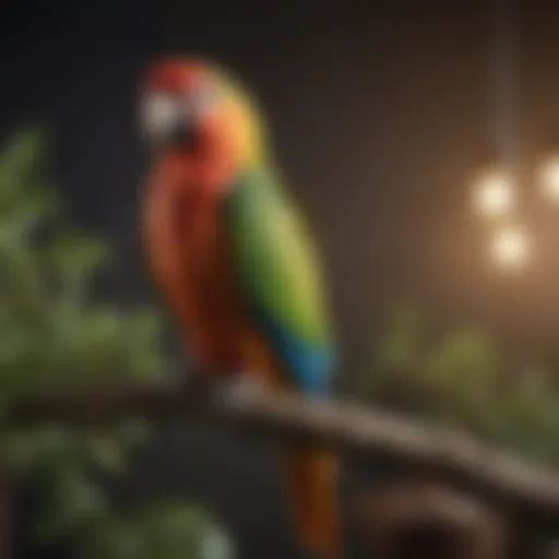 A colorful parrot perched on a branch, symbolizing avian health.