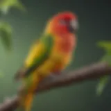 A vibrant conure perched on a branch