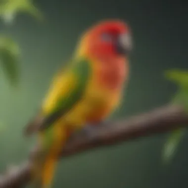 A vibrant conure perched on a branch