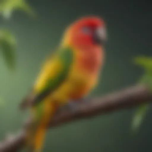 A vibrant conure perched on a branch