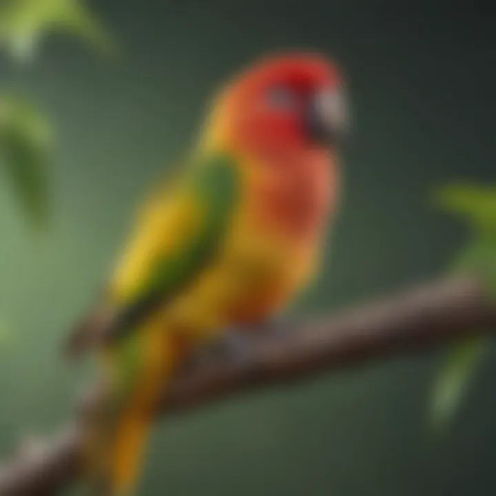 A vibrant conure perched on a branch