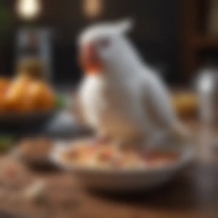 A well-balanced corella meal in a feeding dish