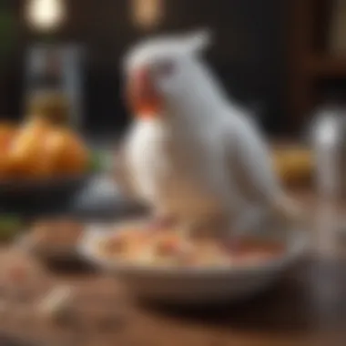 Balanced Diet for Optimal Corella Health A well-balanced corella meal in a feeding dish