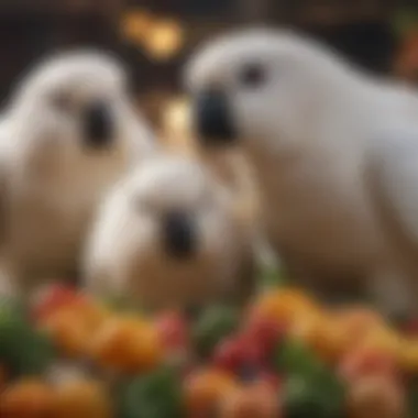 Nutrient-Rich Food for Corellas A vibrant mix of fruits and vegetables suitable for corellas