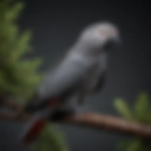 A vibrant African Grey parrot perched elegantly on a branch