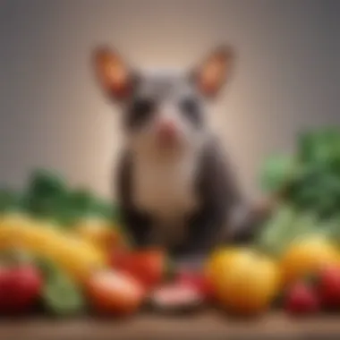 Vibrant Ingredients for Sugar Glider Meals Colorful assortment of fruits and vegetables suitable for sugar gliders