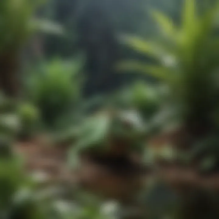 Detailed view of substrate and plants used in a water dragon enclosure