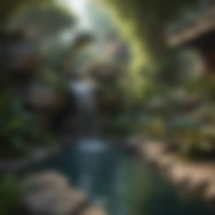 An organized setup of water features and land areas in a water dragon habitat