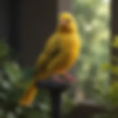 An elegant canary singing in a lush environment