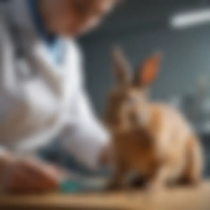 A veterinarian examining a rabbit