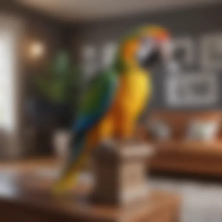 A parrot mimicking speech in a bright living room