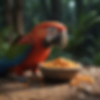 Natural Feeding Behavior of Macaws A macaw foraging in its natural habitat
