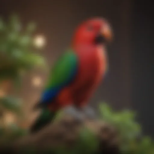 A vibrant eclectus parrot perched on a branch, showcasing its colorful plumage.