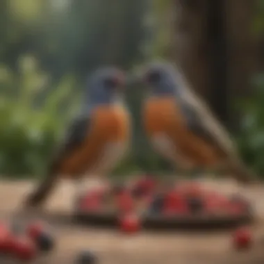 A diverse group of birds enjoying Nutri Berries in a natural setting