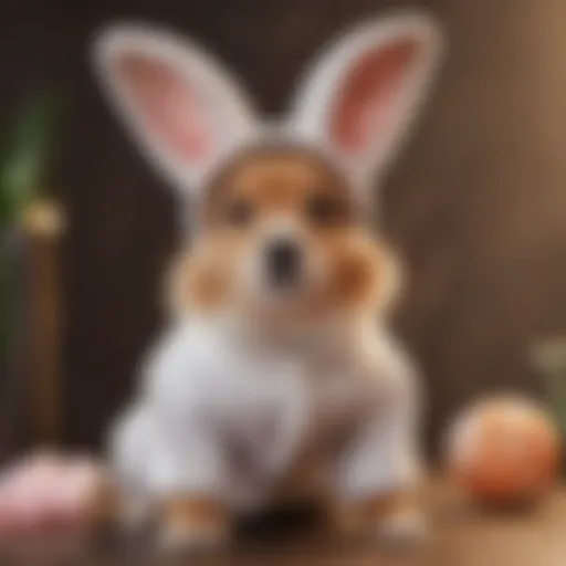 Adorable dog wearing a bunny costume in a playful pose