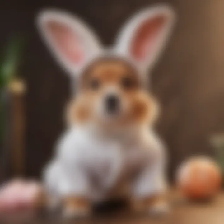 Adorable dog wearing a bunny costume in a playful pose