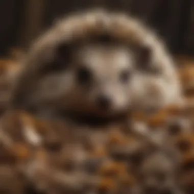 A healthy hedgehog snuggled in bedding, showcasing its natural habitat needs.