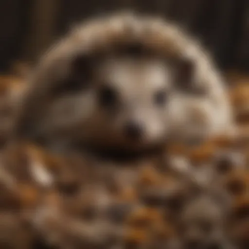 A healthy hedgehog snuggled in bedding, showcasing its natural habitat needs.