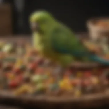 A close-up of Dr. Harvey's Parakeet Food showcasing its vibrant ingredients