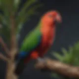 Vibrant Eclectus parrot perched on a branch, showcasing its colorful feathers.