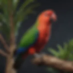 Vibrant Eclectus parrot perched on a branch, showcasing its colorful feathers.