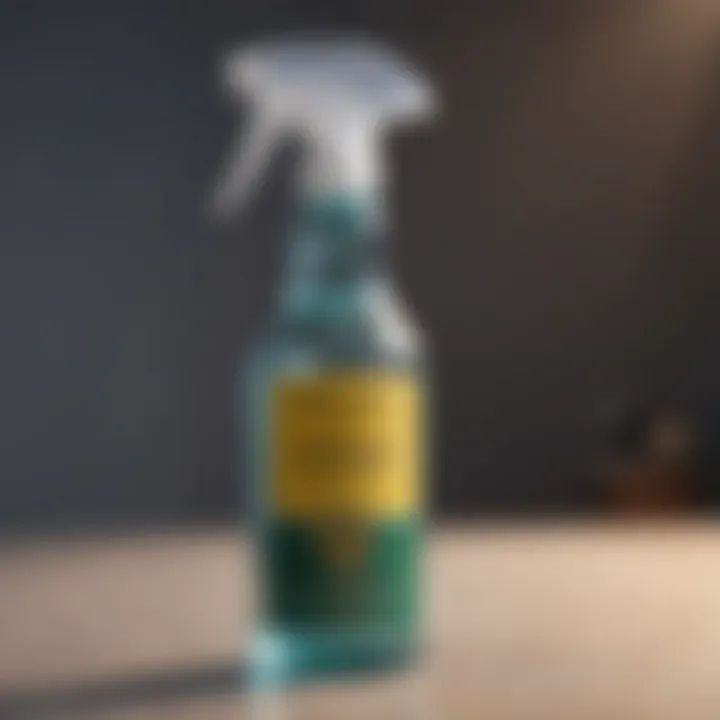 Close-up of a disinfectant spray bottle designed for avian use