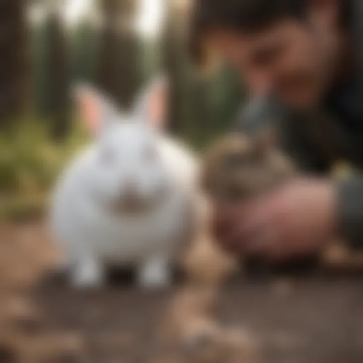 Owner bonding with a bunny during training