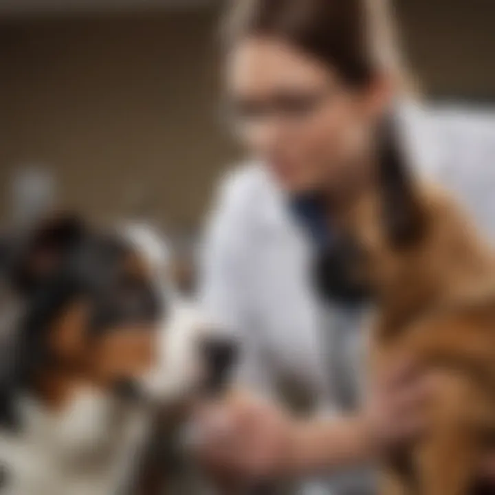 A friendly veterinarian examining a dog