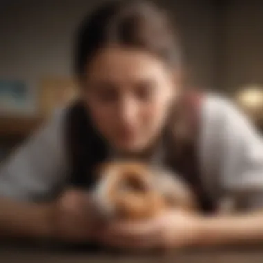 Owner comforting a guinea pig in a stressful situation