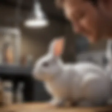 Veterinarian examining a rabbit