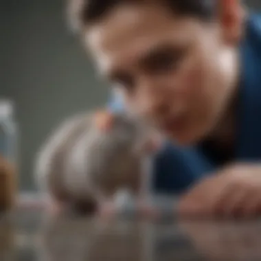 A veterinarian examining a rat to ensure its health and well-being.