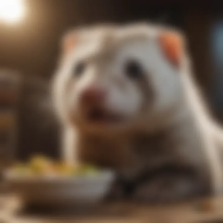 Ferret enjoying a healthy meal