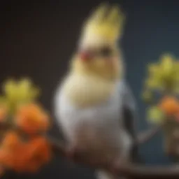 A vibrant cockatiel perched on a branch