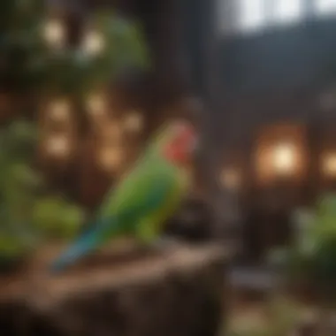 Ideal Parakeet Habitat A beautifully arranged parakeet habitat showcasing natural elements