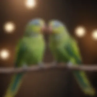 Two parakeets interacting with each other